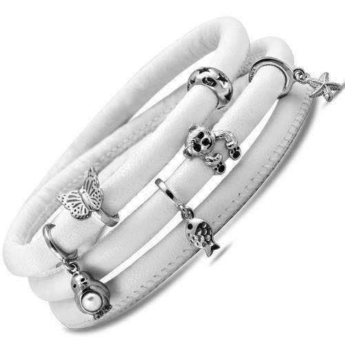Image of New Summer Sølv på hvidt læder armbånd fra Christina Collect, 70 cm